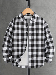 Boys Plaid Lapel Shirts Long Sleeve Button Down Tops Spring Fall Outwear