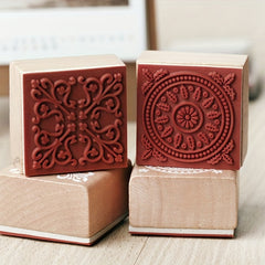 6pcs Vintage Square Wooden Seal Vintage Pattern Seal DIY Journal Seal