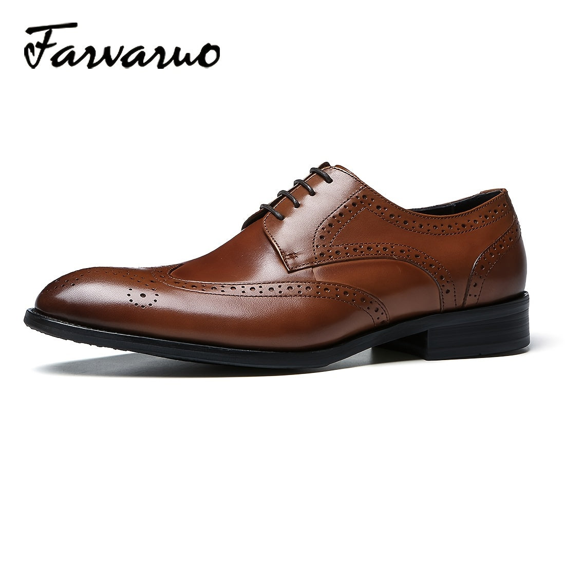FARWARWO Men's Leather Wing tip Brogue Pointed Toe Derby Shoes