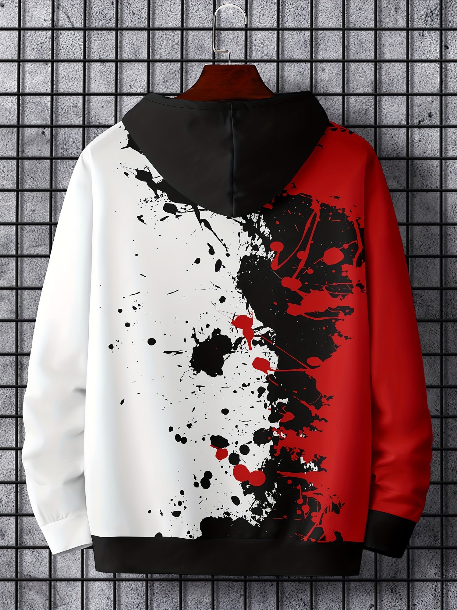 Men's Ink Print Block Hoodie Loose Pullover for Autumn Winter