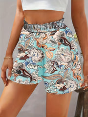 Plant Print Wide Leg Shorts Elastic Waist
