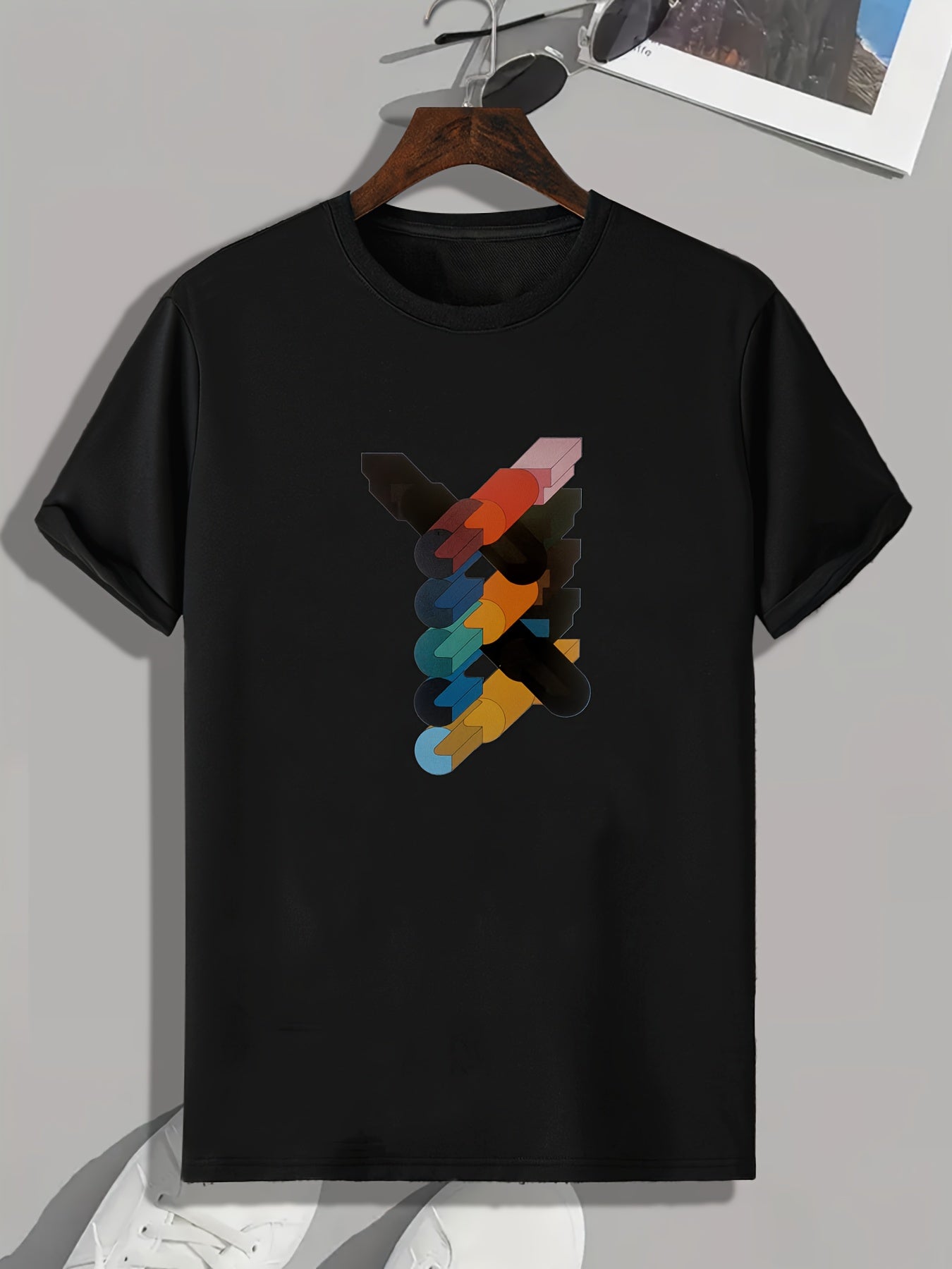 Colorful Print Men's Graphic T-shirt for Summer
