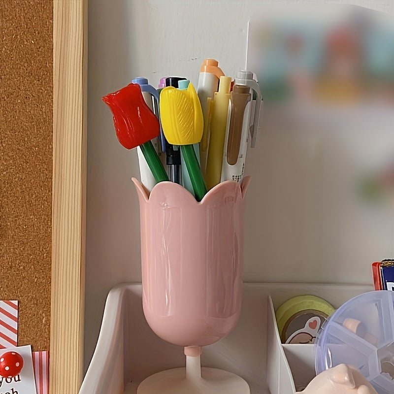 Romantic Flower Petal Pen Holder Tulip Makeup Brush Desktop Storage
