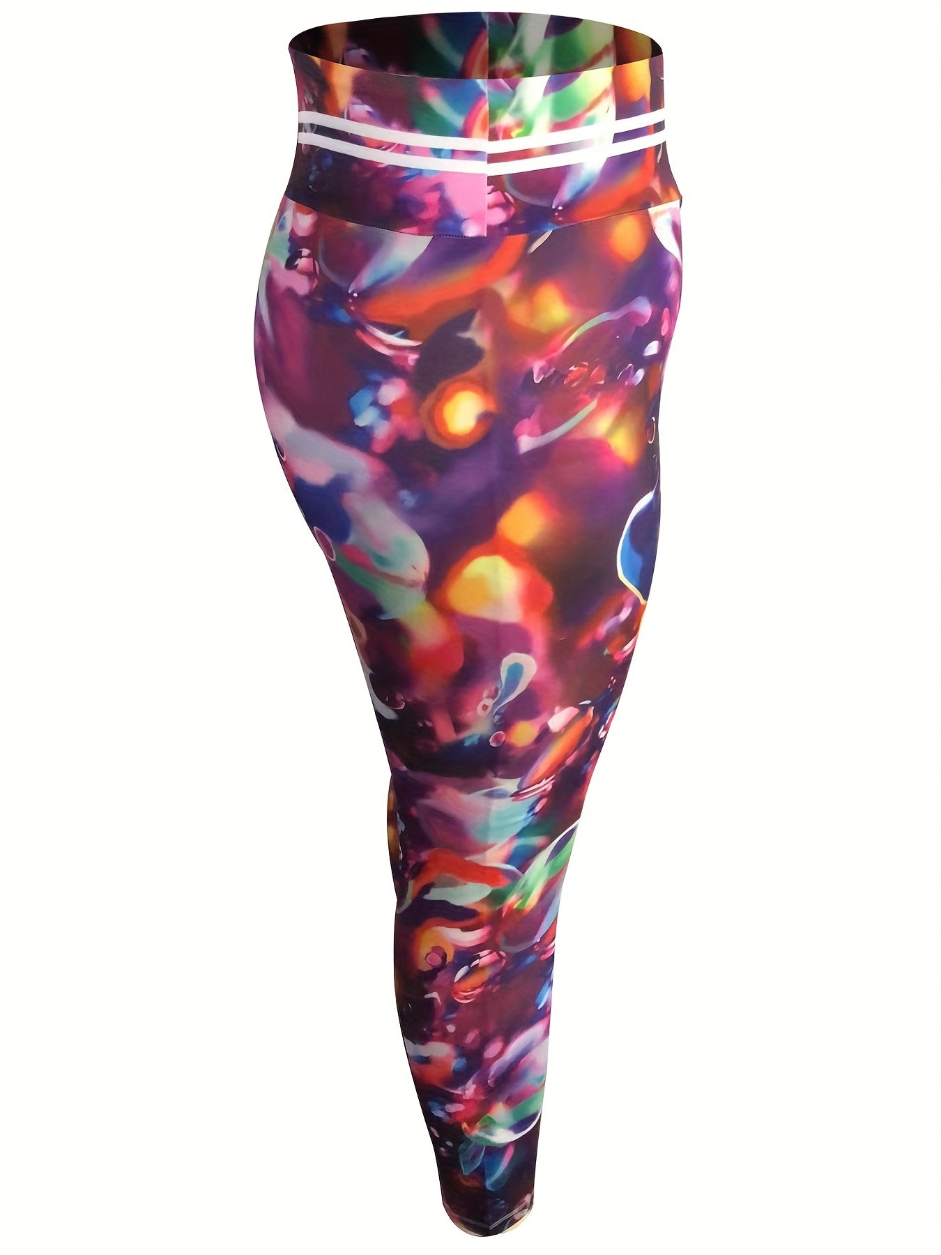 Sports Leggings Painting & Stripe Print Slim Fit Hip Lift