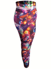 Sports Leggings Painting & Stripe Print Slim Fit Hip Lift
