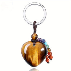 Tiger Eye Heart Crystal Keychain Healing Gemstone Key Ring Charm Gift