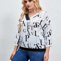 Women's Letter Print V-Neck Blouse