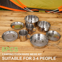 8pcs Stainless Steel Outdoor Cookware Set for Camping