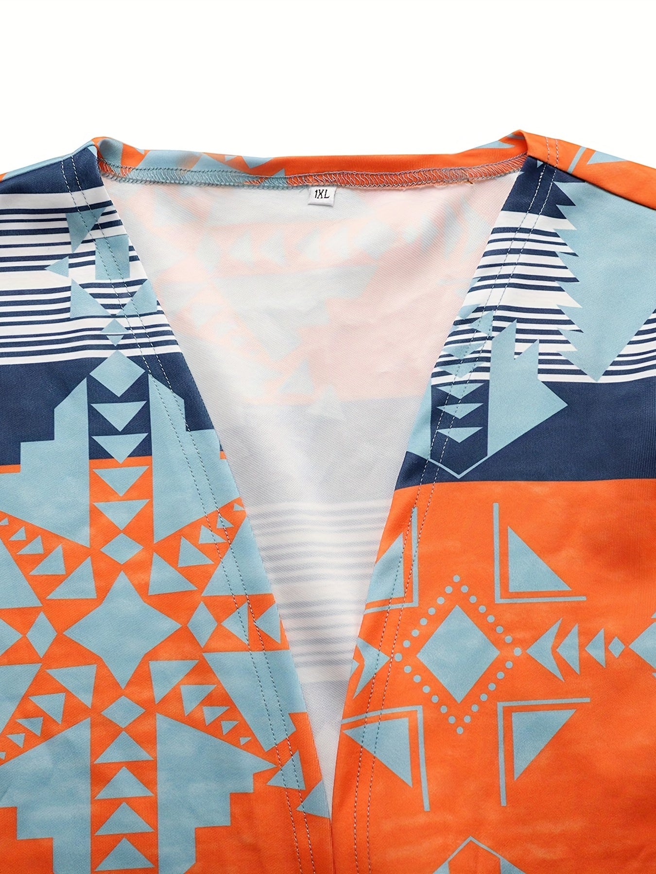 Casual Cardigan Women's Plus Geo & Stripe Print Long Sleeve