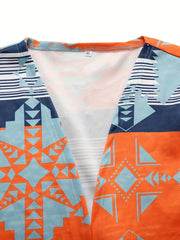 Casual Cardigan Women's Plus Geo & Stripe Print Long Sleeve