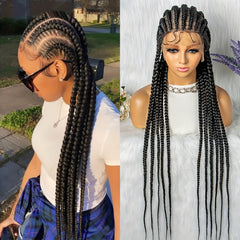 Stylish 91 Cm Full Lace Braided Wig With Baby Hair Synthetic Material 11 Braids