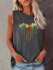Colorful Paw Print Crew Neck Tank Top Women's Clothing