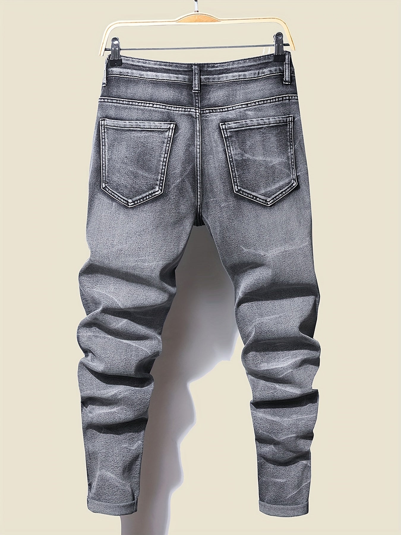 Men's Slim Fit Ripped Cotton Jeans Distressed Denim Pants