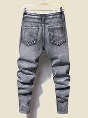 Men's Slim Fit Ripped Cotton Jeans Distressed Denim Pants