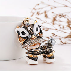 Chinese Style Small Lion Rhinestone Key Chain Pendant