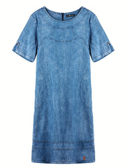 Casual Denim Dress Women's Plus Short Sleeve Denim Dress
