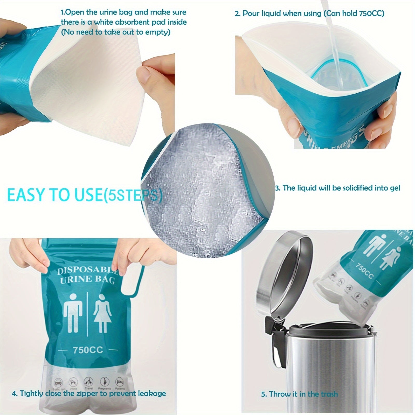 24pcs Disposable Urinal Bags 750ML Unisex Emergency Travel Pee Bag