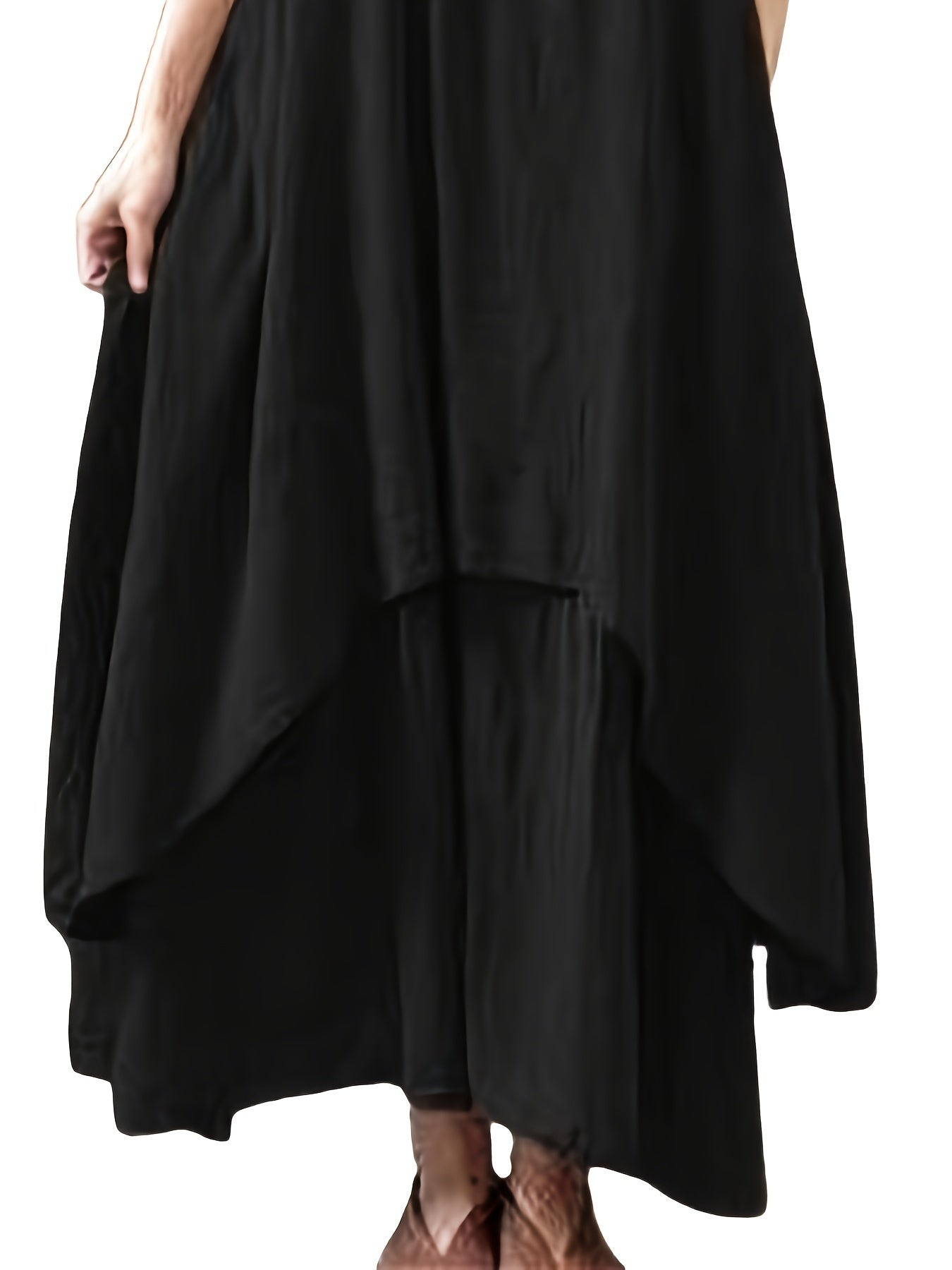 Solid Button Decor V Neck Maxi Dress