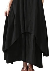 Solid Button Decor V Neck Maxi Dress