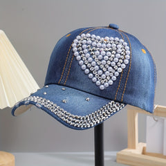 Y2K Rhinestone Baseball Cap Distressed Denim Hat