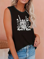 Halloween Tank Top Skull & Letter Print Round Neck Stretch Halloween