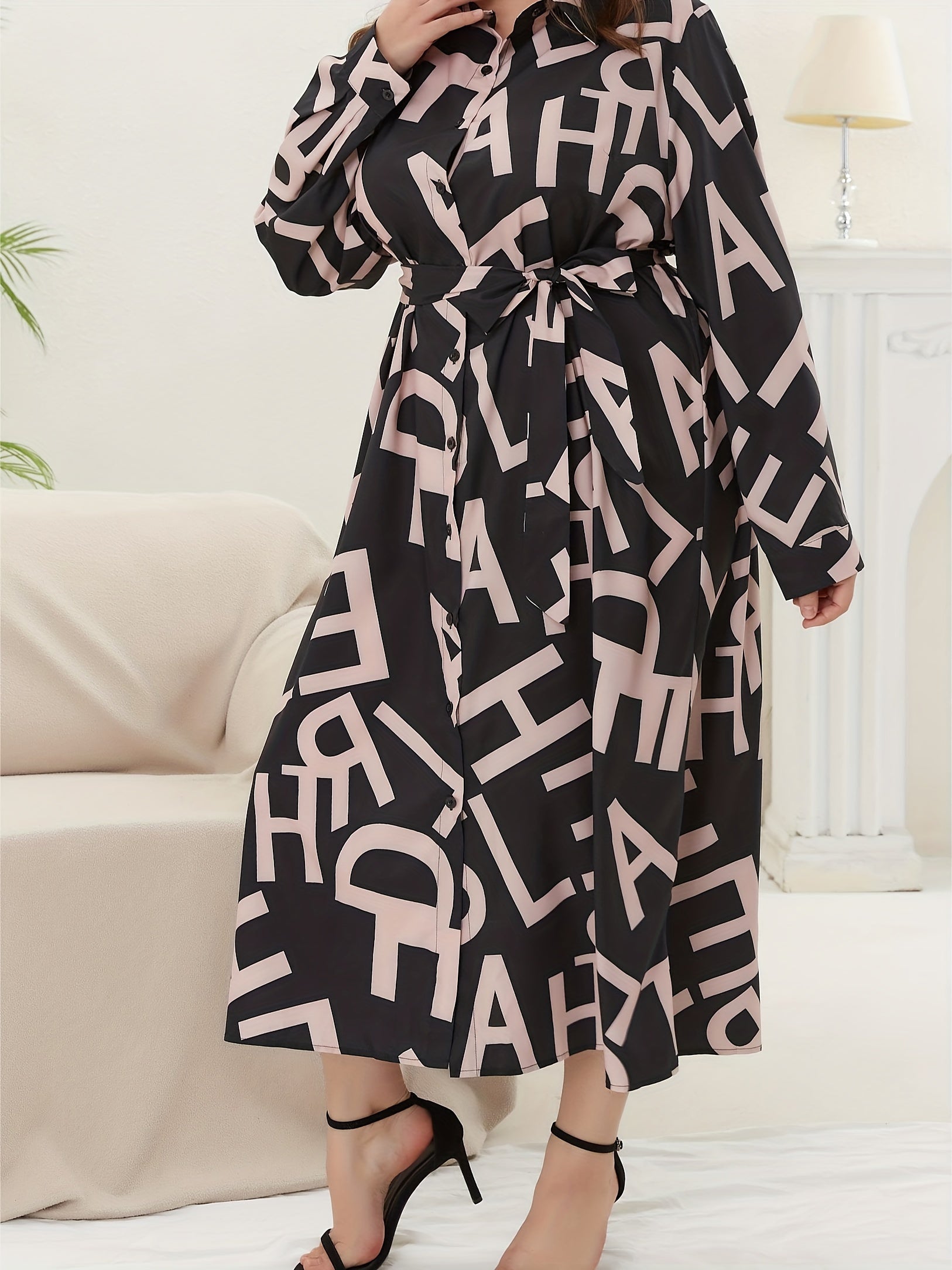 Graffiti Print Maxi Shirt Dress With Belt