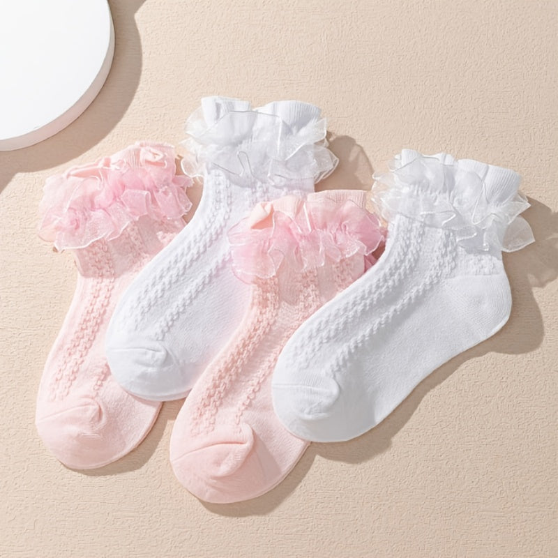 4 Pairs Knee High Socks Mesh Lace Mid-tube Dance Socks Girls Kids