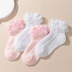 4 Pairs Knee High Socks Mesh Lace Mid-tube Dance Socks Girls Kids