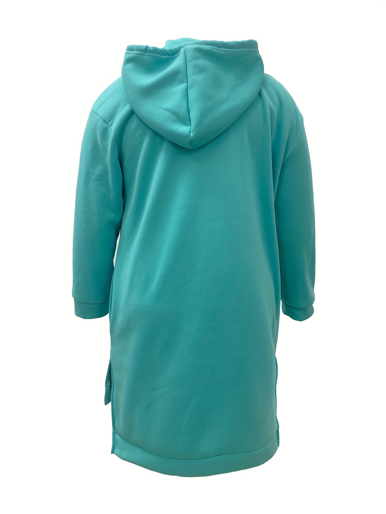 Solid Long Sleeve Hooded Sweatshirt Dress Plus Size