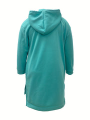 Solid Long Sleeve Hooded Sweatshirt Dress Plus Size
