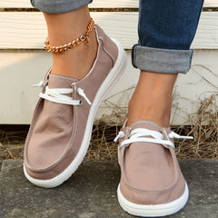 Women's Khaki Boat Shoes Platform Lace Up Canvas Sneakers