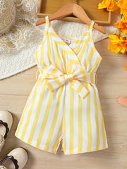 Toddler Girls Striped Belted Cami Rompers For Beach Vacation