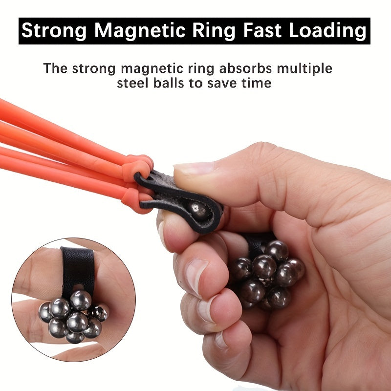 Leather Slingshot with Magnet Ring and Steel Balls Pouch