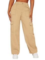 High Waist Cargo Pants Loose Fit High Rise Flap Pockets Straight Leg