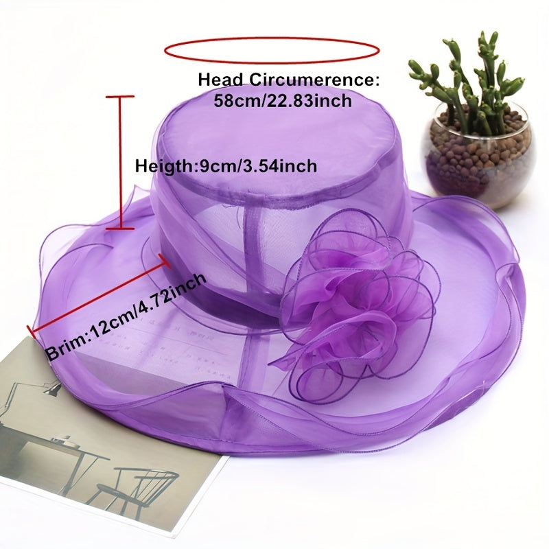 Wide Brim Organza Derby Hat Sunscreen Travel Beach Hat Women