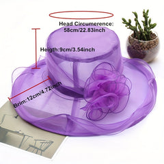 Wide Brim Organza Derby Hat Sunscreen Travel Beach Hat Women
