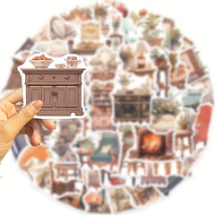 50pcs Retro Furniture Series Graffiti Stickers for DIY, Guitar, Skateboard