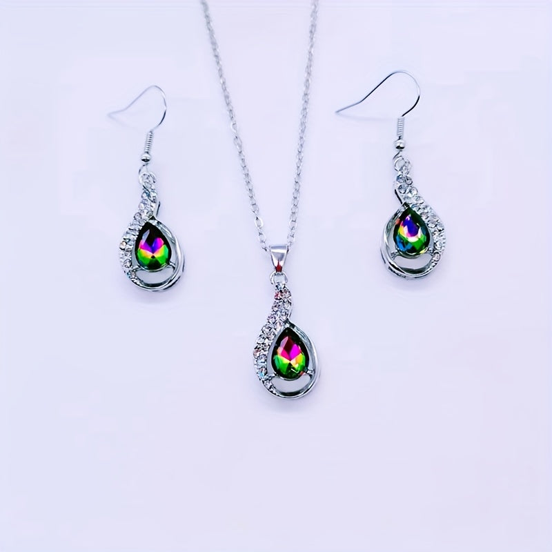 Water Drop Earrings Necklace Set Vintage Holiday Gift Y2K Jewelry
