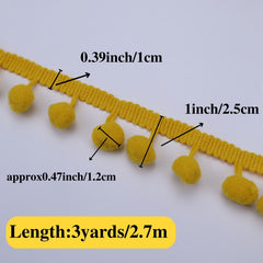 3 Yards Pom Pom Lace Trim Ball Fringe Ribbon For Sewing Party And Home Decor
