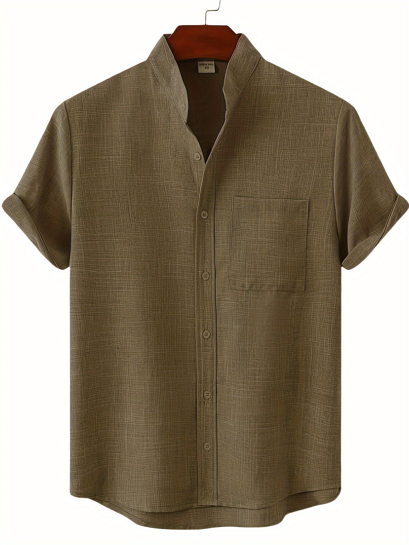 Men's Short Sleeve Stand Collar Shirt - Casual Button Up for Summer