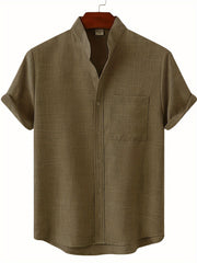 Men's Short Sleeve Stand Collar Shirt - Casual Button Up for Summer