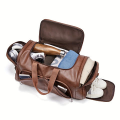 Vintage Large Capacity Travel Duffle Bag Portable PU Leather Sports Gym Bag