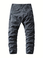 Cotton Solid Flap Pockets Straight Leg Cargo Pants Men Work Hiking Fishing