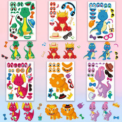 Dino Face Stickers Set 24 PCS DIY Cartoon Decal Kit for Party Favors