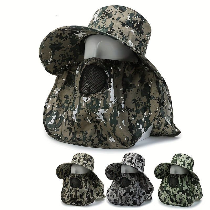 Men's Outdoor Sunshade Hat with Face Mask Fisherman Hat