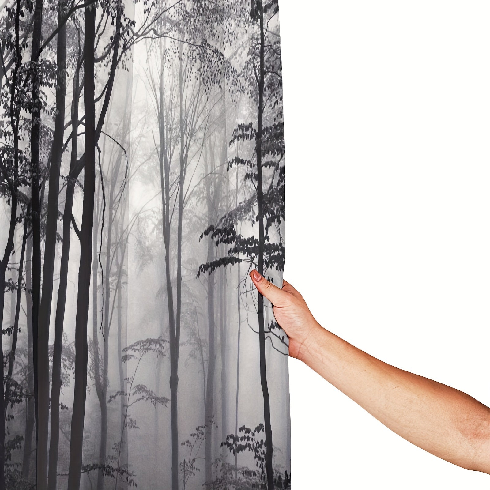Forest Theme Shower Curtain & Wood with Foggy Pattern Waterproof Fabric