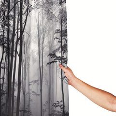Forest Theme Shower Curtain & Wood with Foggy Pattern Waterproof Fabric