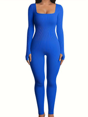 Ribbed Yoga Jumpsuit Seamless Slim Fit Long Sleeve Activewear