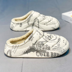 Men's Cartoon Bear Warm Slides Anime Slippers House Shoes