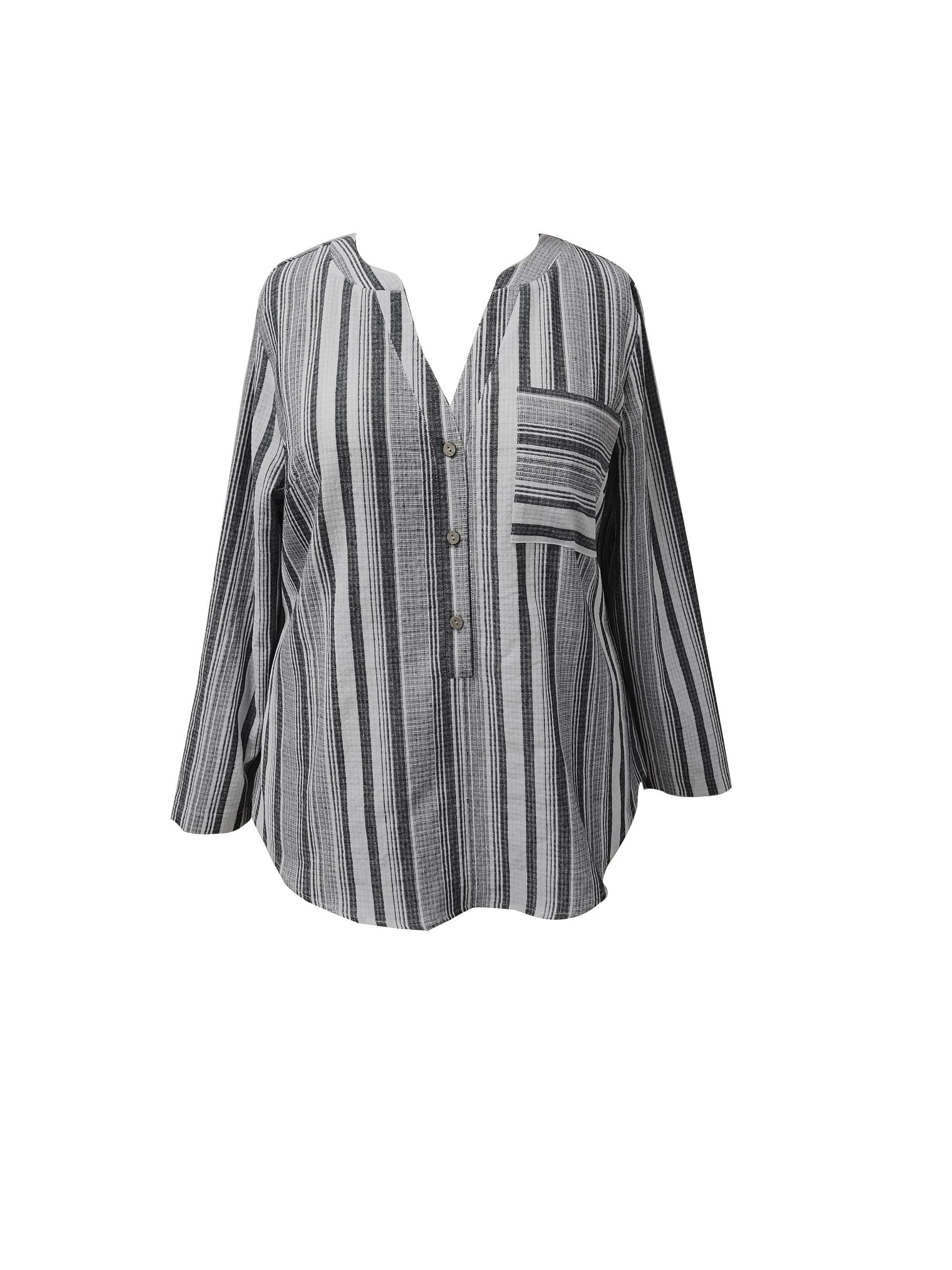 Striped Print Long Sleeve Button Up Blouse